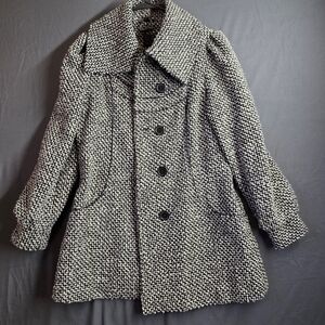 Chic Black and White Tweed Pea Coat